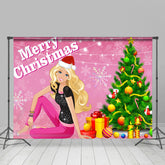 Rosa Frau Weihnachten Baum Schneeflocke Weihnachten Hintergrund